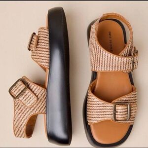 Free People Woven Buckle Sandals in Tan and Black